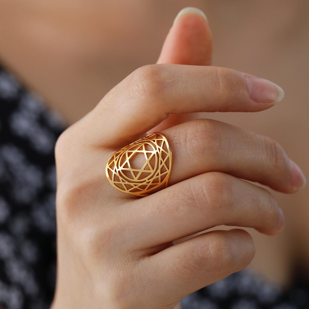 Anillo Ajustable de Acero de Titanio Estrella de David Accesorio de Joyería Unisex Regalo de Cumpleaños