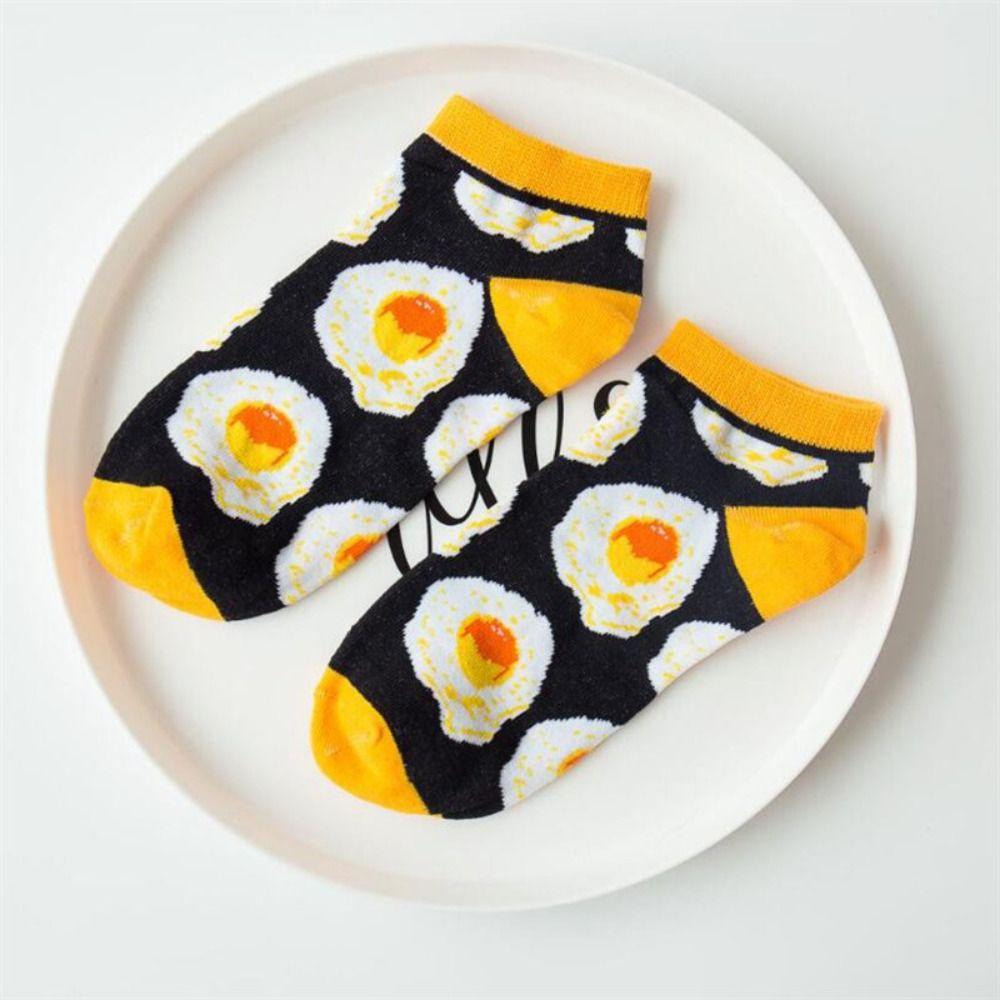 5Pairs Cheese Cookies Mid Tube Socks Cotton Food Pattern Socks Fashion Cartoon Short Socks  Female