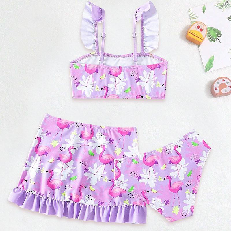 2025 Girls' Three-Piece Purple Swimsuit Set - Split Swimwear for Small To Medium Children