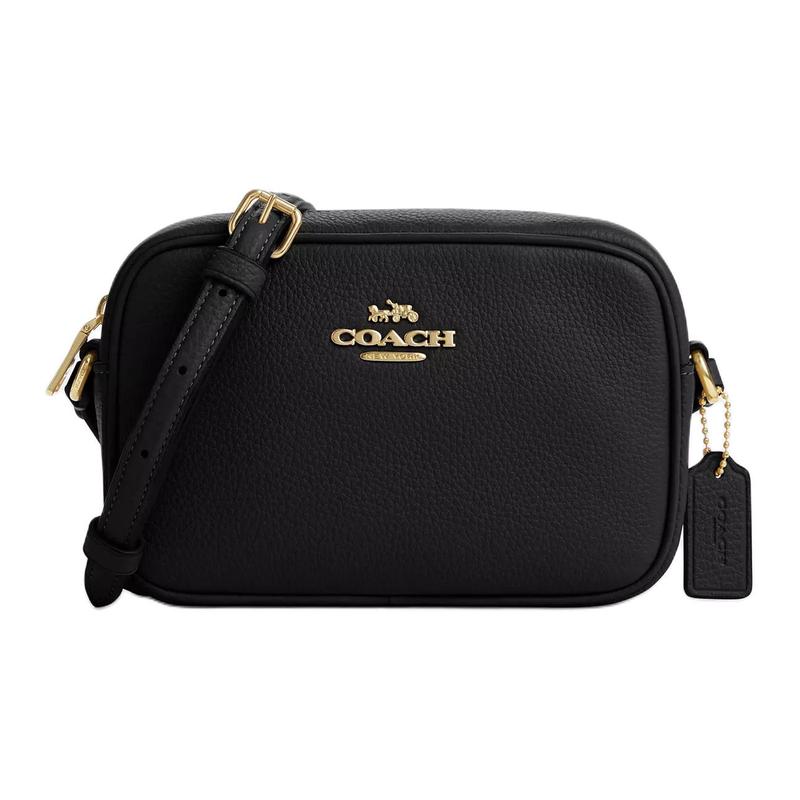 COACH Jamie 20 Simple Gold Logo Nameplate Zipper Closure Pebbled Leather Shoulder Crossbody Bag Small Women s Black чёрный