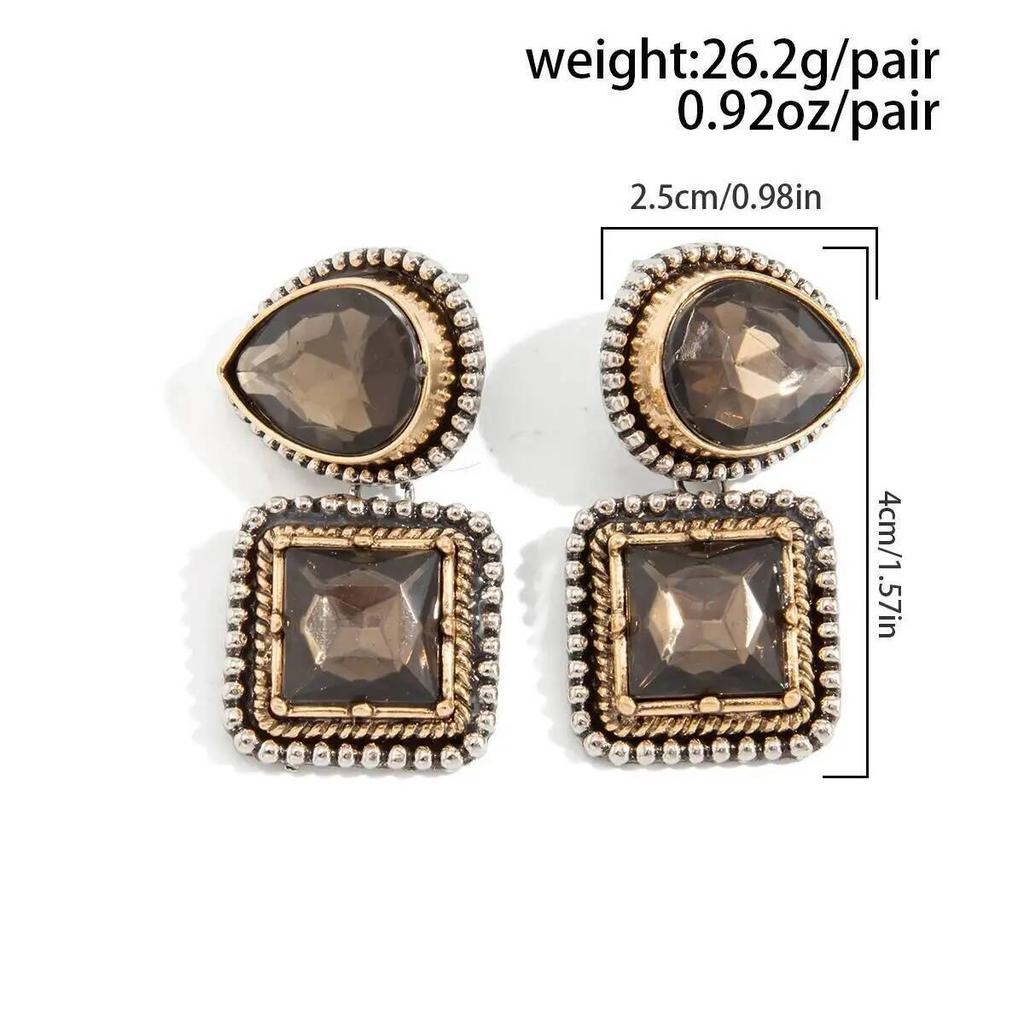 SHIXIN Luxury Shiny Large Rhinestone Square Drop Earrings for Woman Vintage Geometric Water Drop Pendant Earrings Jewelry Gift