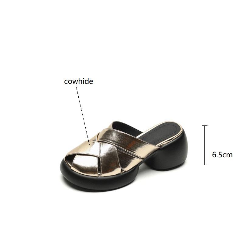 Fashion 2025 Summer Sandals Split Leather Round Toe Slippers Platform Gladiator Shoes Chunky Heels Shoes for Women Handmade High Heels