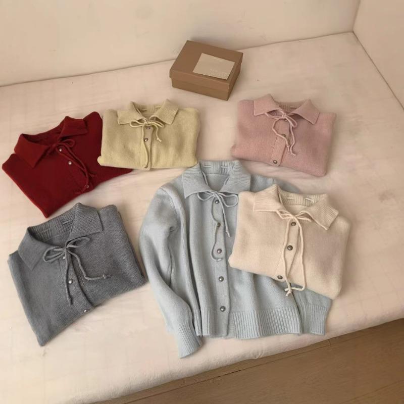 Early spring atmosphere sweet lace-up single-breasted loose knitted coat women's long-sleeved simple solid-color coat