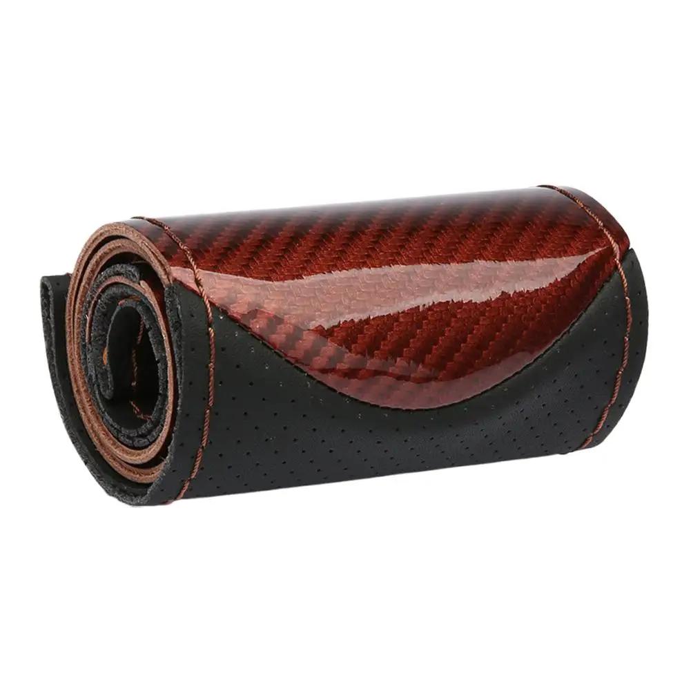 Carbon Fiber Car Steering Wheel Cover SeW DIY Hand Stitch PU Leather Protector Braiding Cover For Steering Wheel D9R4