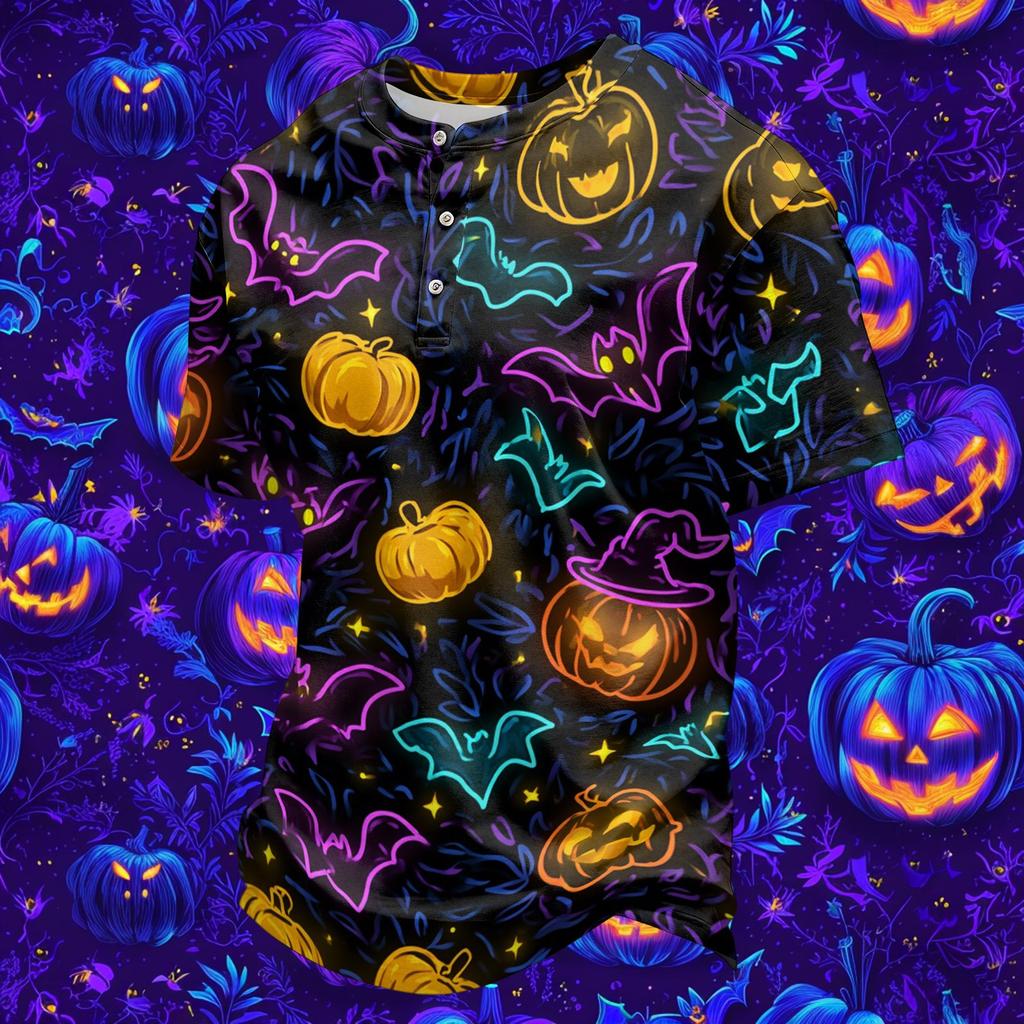 Men's Quick Dry Round Neck Short Sleeve T-Shirt with Halloween Print for Workout and Running