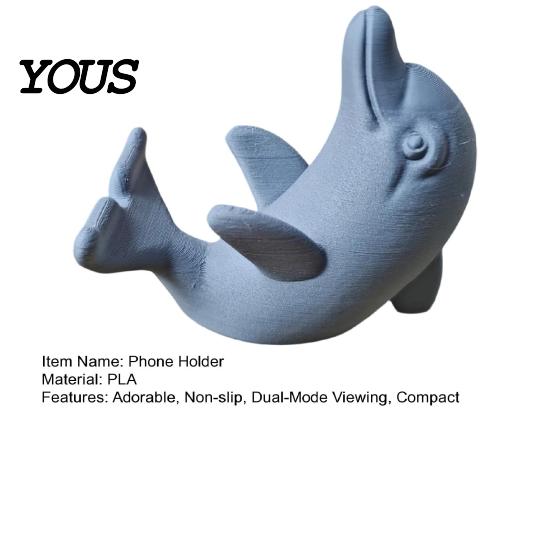 Non-slip Phone Holder 3D Printed Cute Dolphin Stand, Universal Desktop for Cellphone, Vertical Stand & Horizontal Dual-Mode Display, Matte Compact