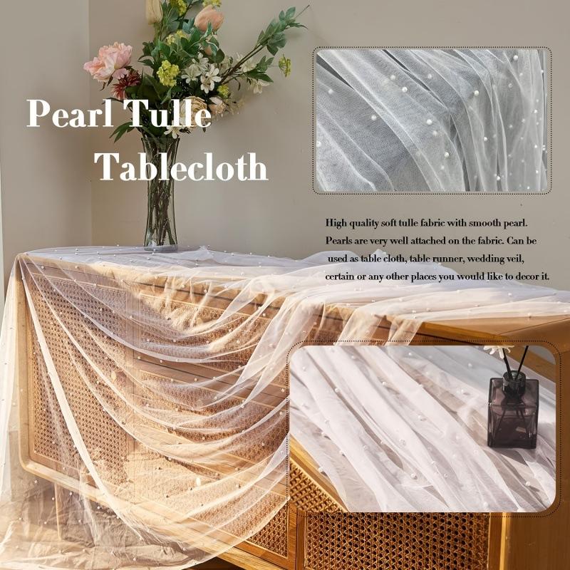 Wedding Pearl Chiffon Decorative Tablecloth Solid Color Mesh Dessert Tablecloth Lace Bridal For Wedding Birthday Party Supplies