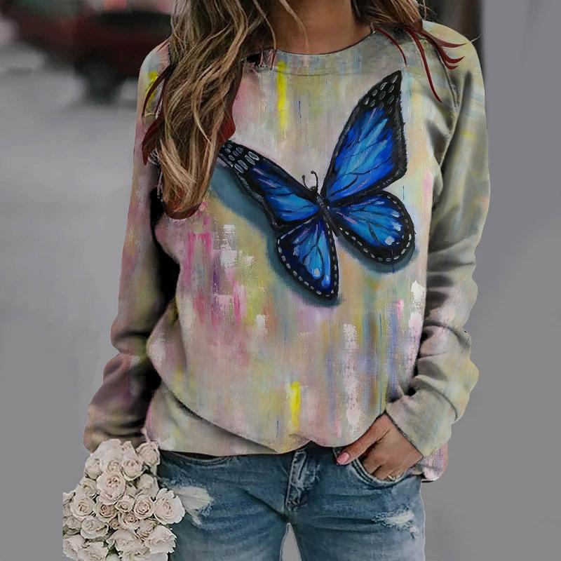 Tricouri pentru femei cu imprimeu cu pisici cu anime Pulover stil vintage din bumbac cu decolteu O Y2k cu mânecă lungă Îmbrăcăminte de damă Pulover de stradă supradimensionat