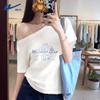 Huili Women's Off-Shoulder Slim-Fit T-Shirt