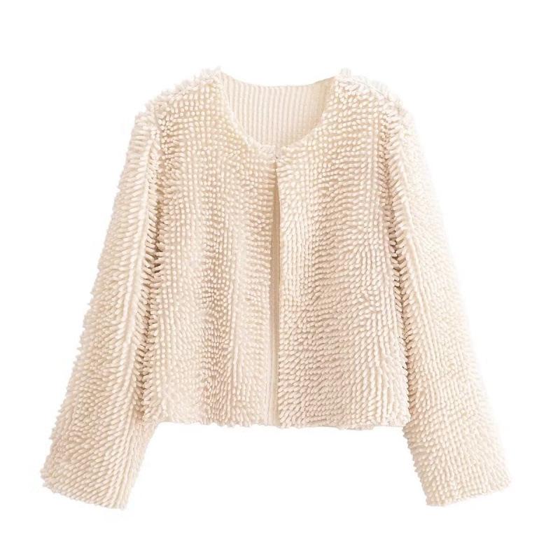 

European and American Girl Street Style Round Neck Plush Coat Small