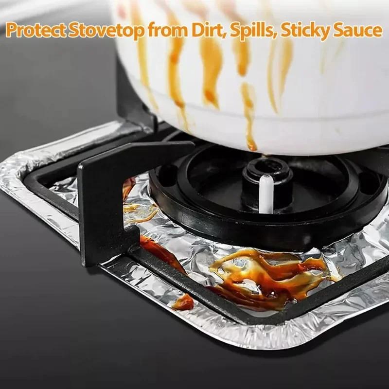 Nuovo 20 Pezzi Usa e Getta Rotondo Quadrato Foglio di Alluminio Pad Protettivo per Fornello a Gas da Cucina Tappetino a Prova di Olio Adesivi in Foglio Metallico Facile da Usare