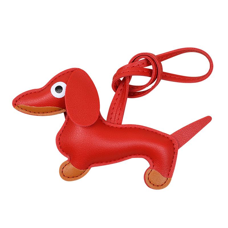 Dachshund Cartoon Leather Keychain: Pet Bag Charm & Phone Case Decoration