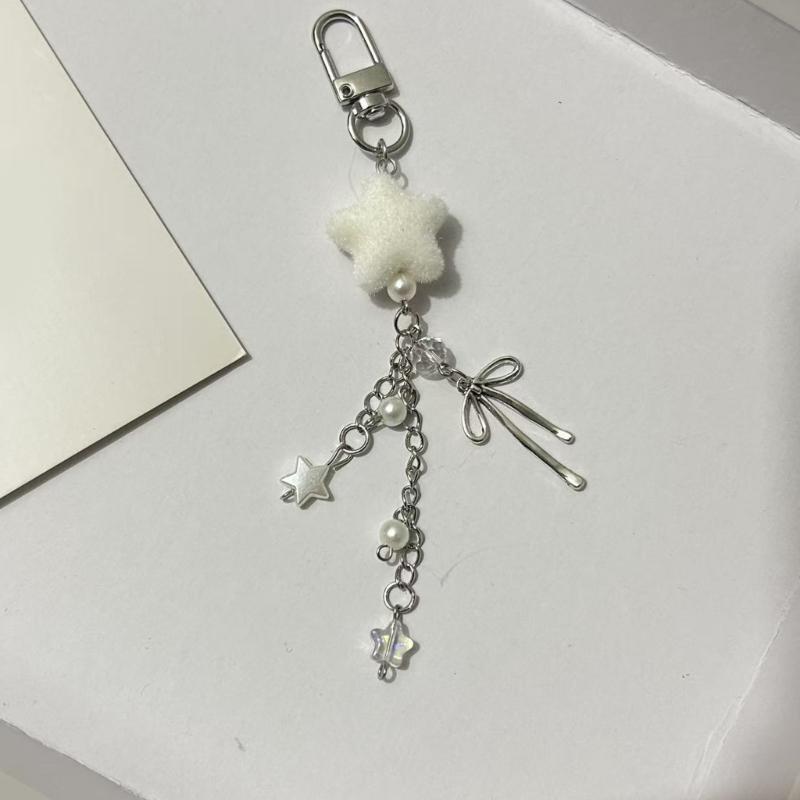 Plastic Flocking Bowknot Phone Strap Adjustable Beaded Charm Elegant Phone Lanyard Suitable Most Mobile Phones