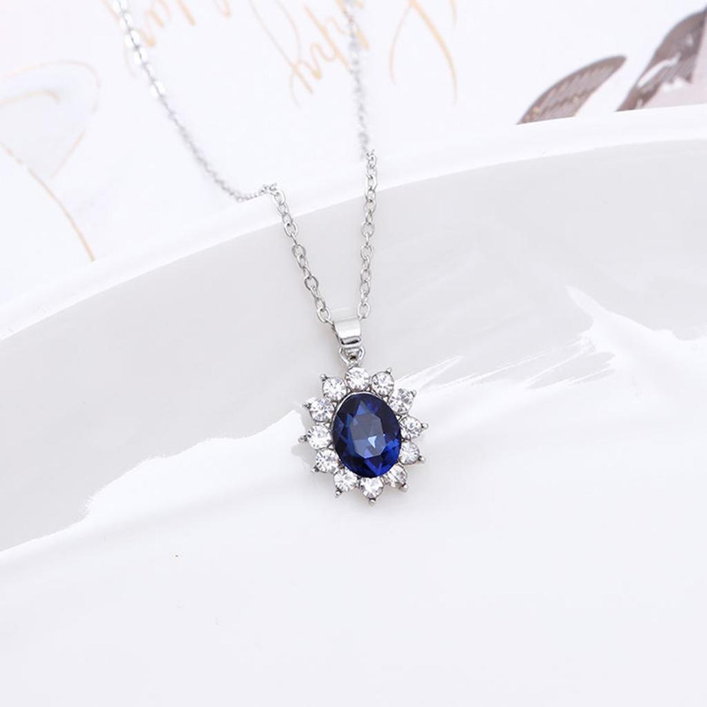 Bridal Fashion Jewelry Sets For Women Blue Full Crystal Flower Pendant Necklace Earring Set