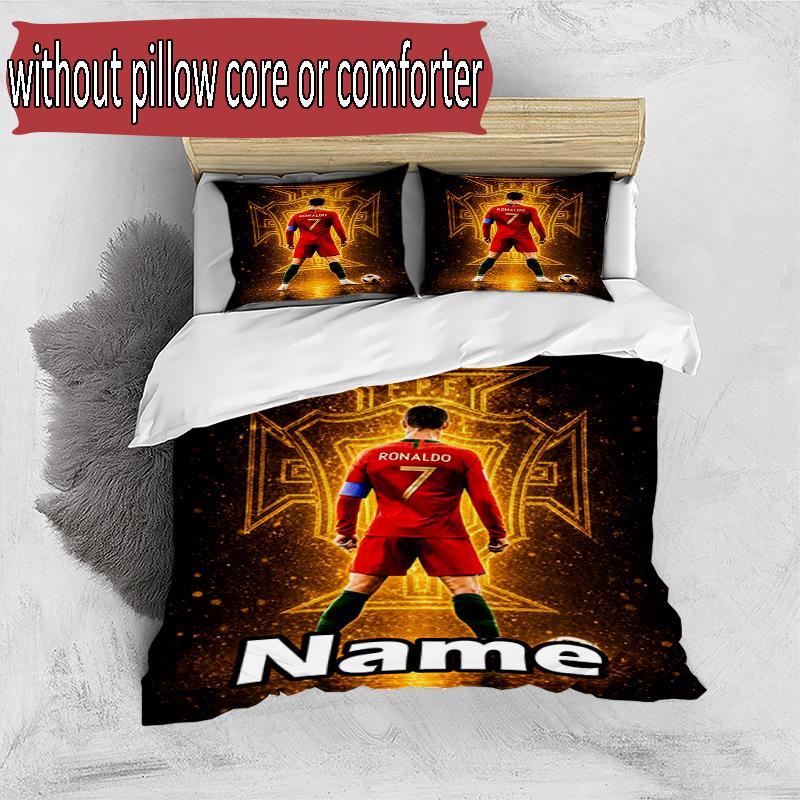 Parure de lit 3 pièces avec housse de couette (1*Housse de couette + 2*Taie d'oreiller, sans noyau), Ensemble de literie personnalisé avec le nom Cristiano Ronaldo et motif, Cadeau de décoration pour chambre à coucher à la maison