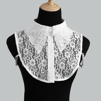 Fashion Floral Lace Front Tie Fake Collar For Women White Stand Detachable Collar Girls Vintage Clothing Accessory Blouse Collar