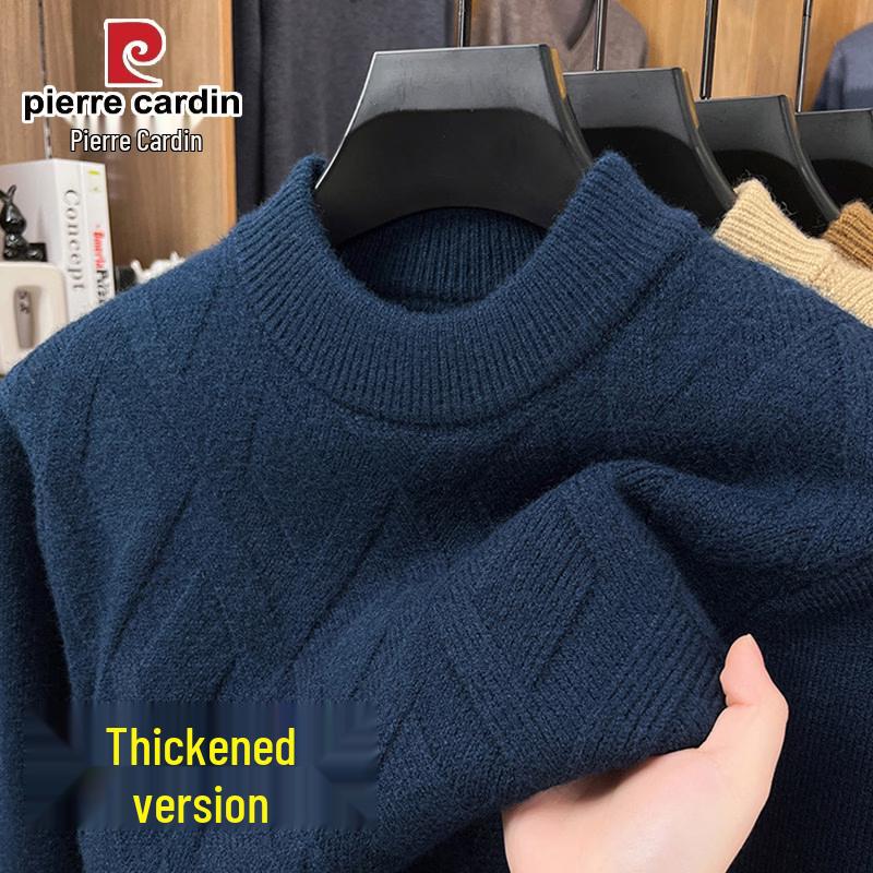 Pierre Cardin Men's Thickened Semi-High Collar Winter Knit Sweater