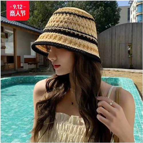 

2025 New Colorful Stripe Knitted Bowl Hats for Women s Casual Versatile Korean Decoration Foldable Sun Visor Hat Bucket Hat 56-58CM
