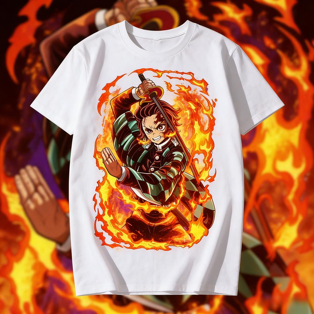 Summer 2026 The God of Fire Kagura Battle Theme 100 Cotton Printed Loose Tshirt for Unisex and Women Parentchild Top