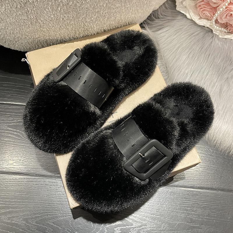 Thick-soled Fluffy Slippers Women's Slippers Outer Wear 2025 New Autumn and Winter Super Fire Bag Head Half Slippers Cotton Slippers