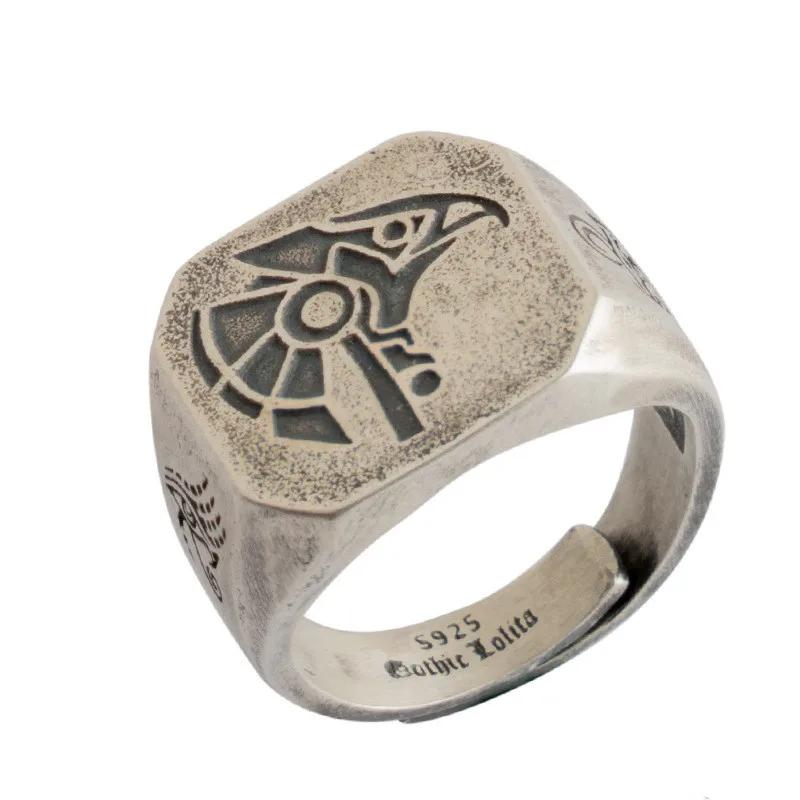 Retro Poseidon Compass Ring Silver-Plated Adjustable Hexagram Opening Jewelry Gift for Men and Women Hip-Hop Trend