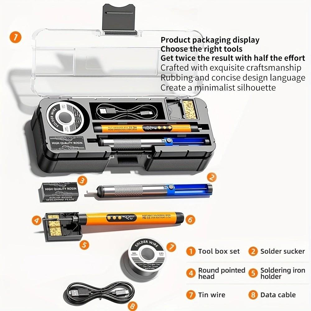 USB Rechargeable USB Soldering Iron Set Adjustable Temperature Cordless Soldering Pen Set  Home Use