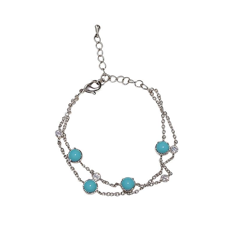 Jewelry Vintage Zircon Double Layer Round Pendant Hand Chain For Women Gift