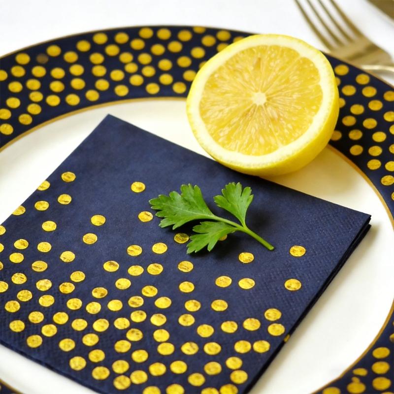 Pack of 20 Double Ply Disposable Napkins with Gold Foil Pattern for Party Decorations and Event Birthday Supplies