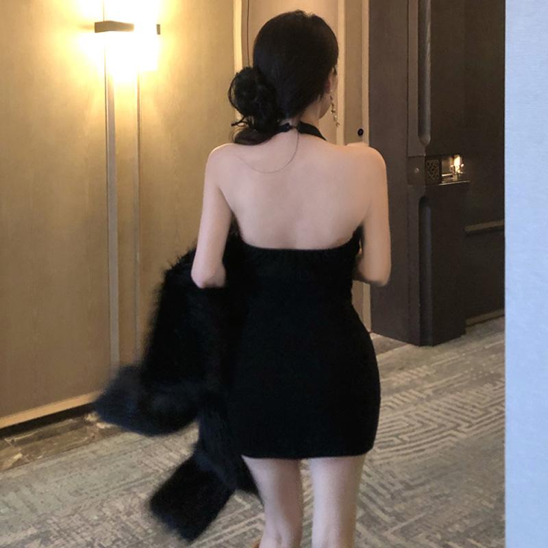 Women's Sexy Celebrity Neck Backless Slim Elastic Dress