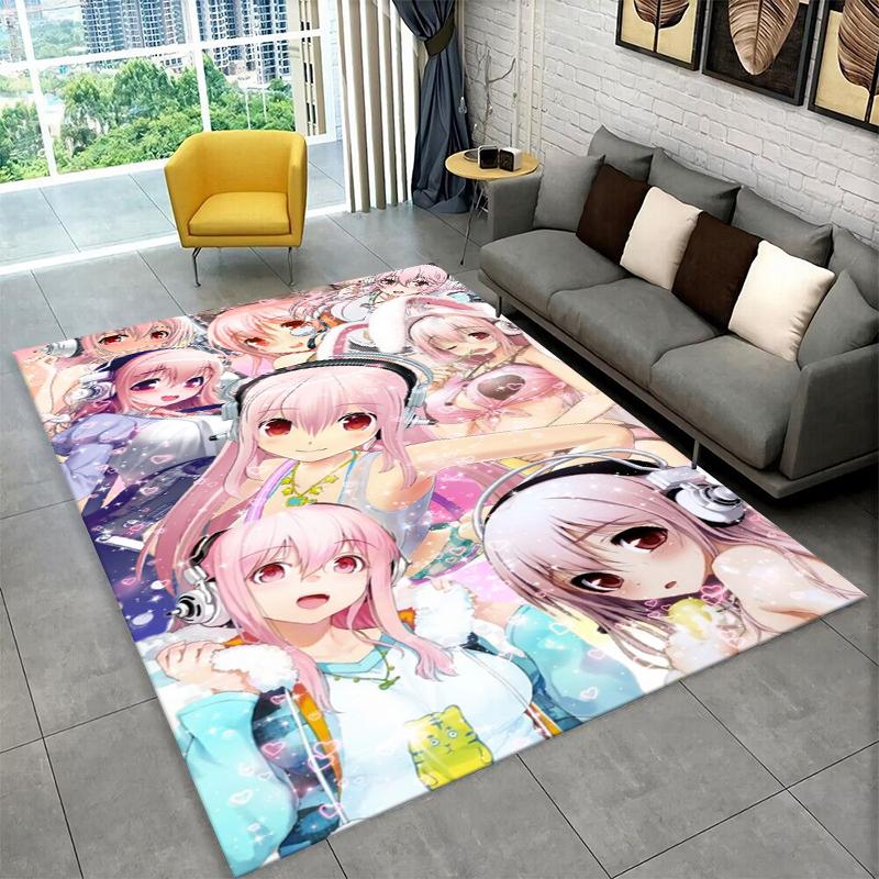 Cute Girl Super Sonico Cartoon Non-Slip Area Rug for Living Room,Bedroom,Playroom,Soft Carpet Floor Mat Home Decor Rug Kids Room