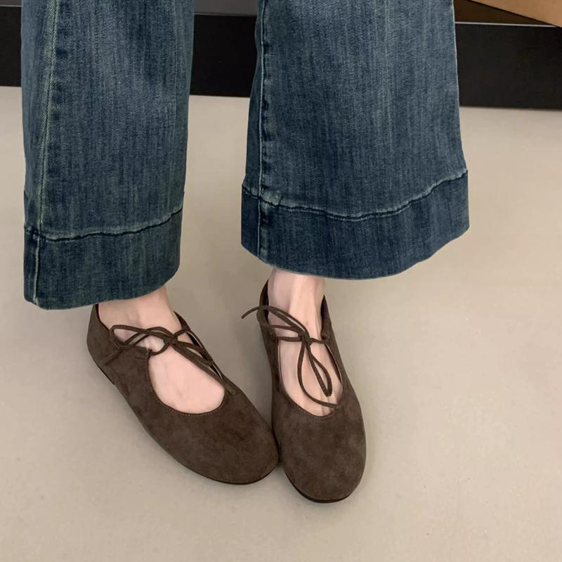 Fashion SUOJIALUN 2025 New Brand Women Flat Shoes Fashion Round Toe Shallow Lace Up Mary Jane Shoes Soft Flat Heel Dress Boat Shoes