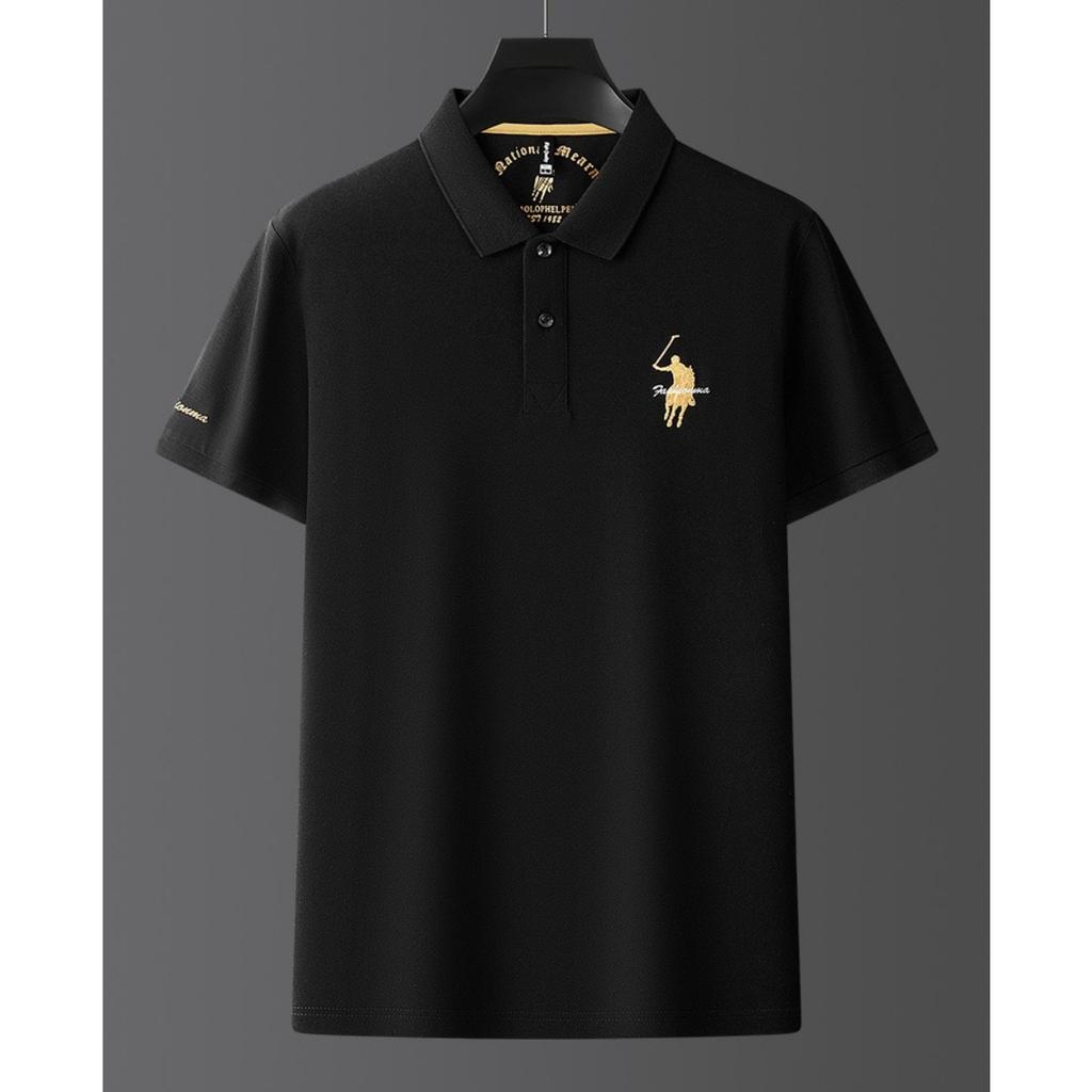 Trend Hub Luxus Stickerei Herren Poloshirt Dünn Atmungsaktiv 100% Baumwolle Schwarz Marineblau Revers Kurzarm Tops Markenkleidung