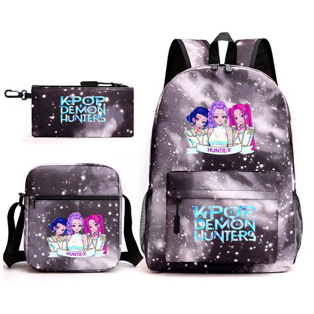 Demon Hunter Girl Group Backpack Kpop Backpack Digital Color Printing Boys And Girls School Bag Shoulder Bag Three-Piece Set