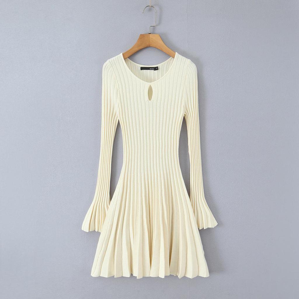 Autumn French Retro Hepburn Style Pleated Knit Dress