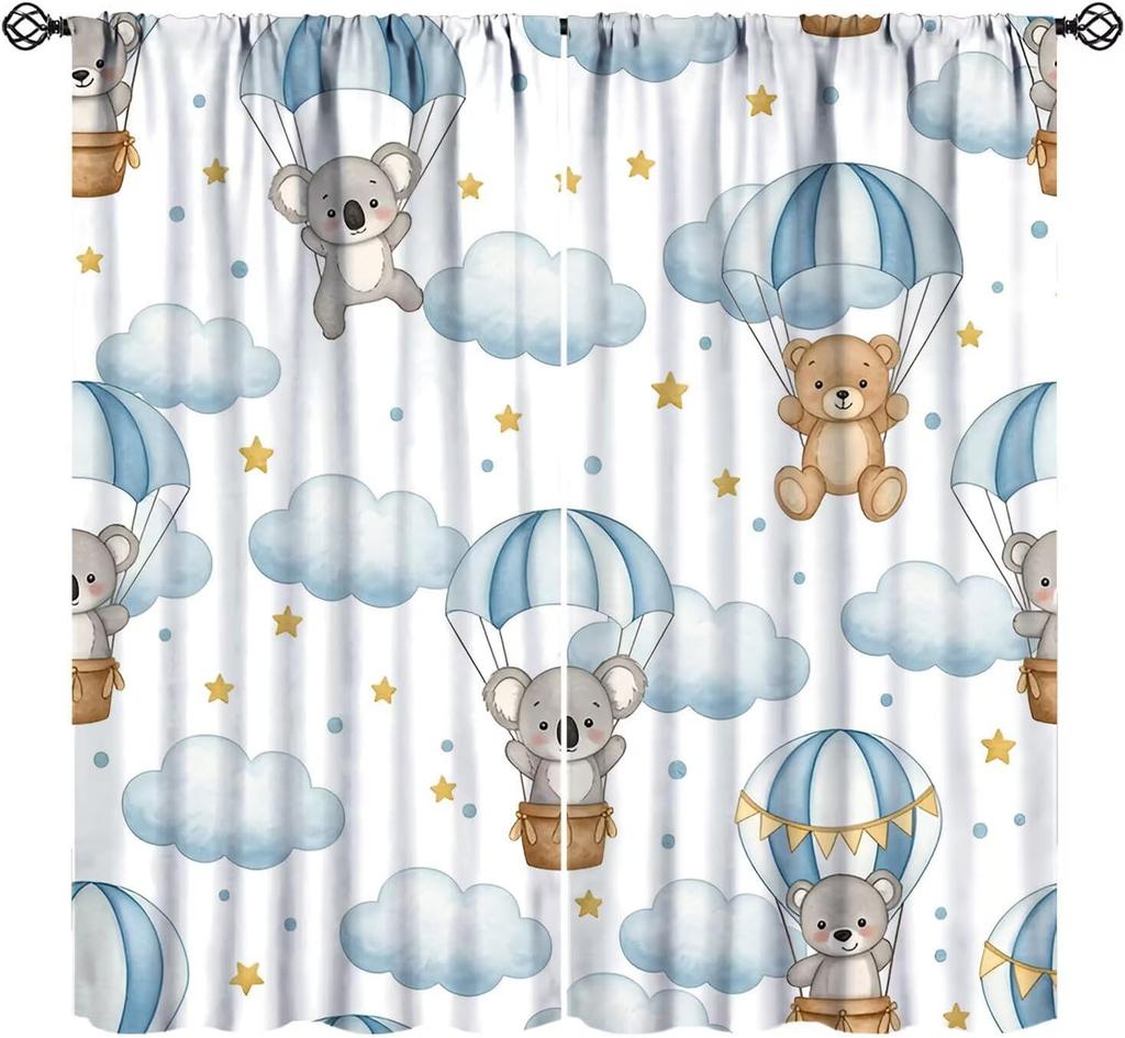 Kids Safari Animals Curtains Tropical Jungle Adventure African Lion Elephant Monkey Print Window Drapes Baby Curtain Polyester
