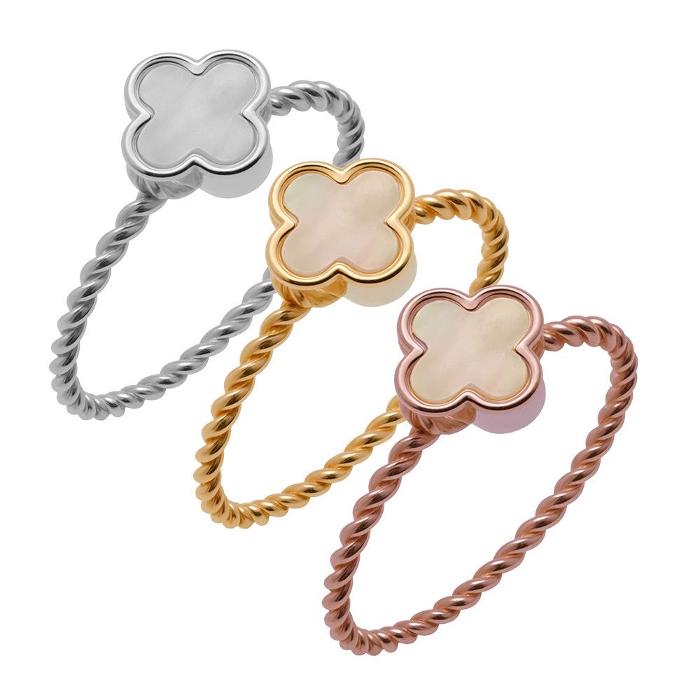 Elegant Mini Titanium Steel Ring for Women: Niche Design with Inlaid Mother-of-Pearl