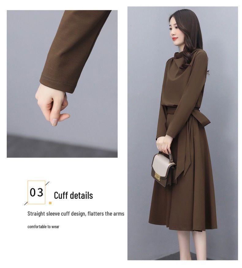 Elegant A-line Long Sleeve High Neck Dress with Bow Tie for Women - Spring/Autumn Collection