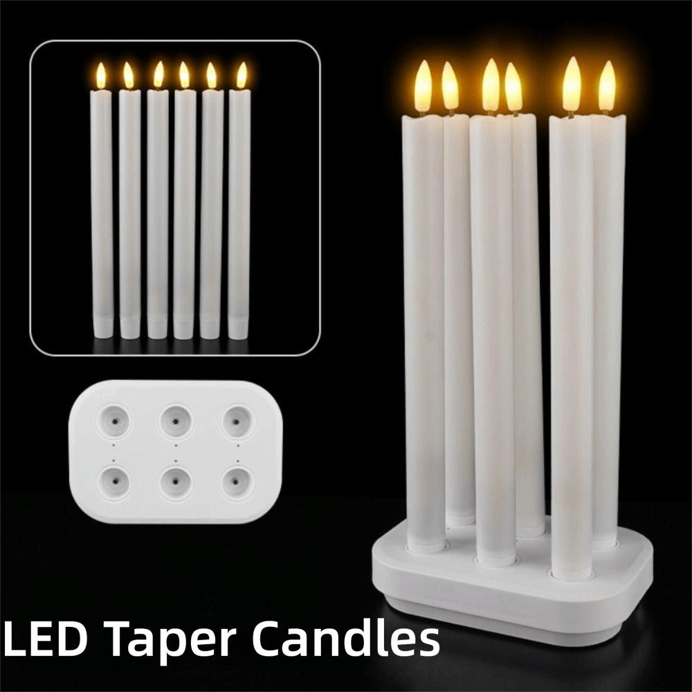 Remote Controlled LED Taper Candles Real Waxy Texture Flickering Effect Fake Candle Lights with Charging Station Timer Function