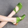 Johnature Genuine Leather Round Toe Comfortable Low Heel Sandals Casual Versatile Women's Shoes