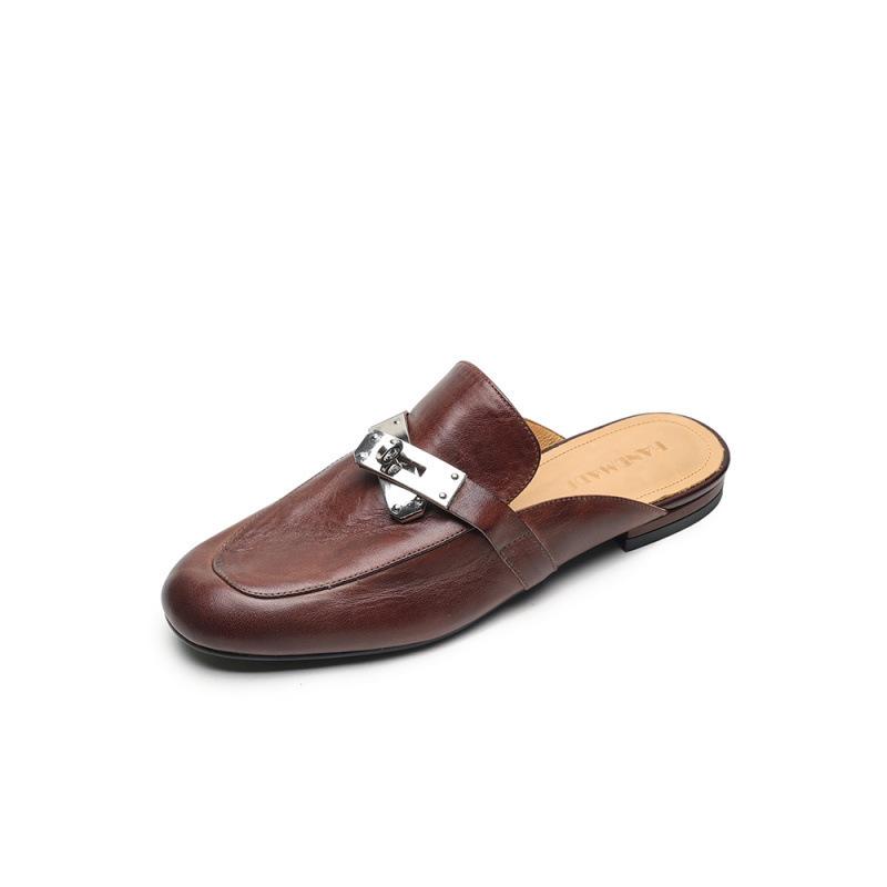 Versatile Muller shoes summer new bag head half slippers French low-heeled women's outer wear flat-heeled simple one-pedal slippers