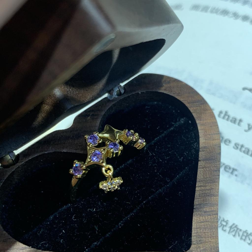 "Gypsy" Korean Bauhinia Ring For Women'S Niche High-End Sense Slightly Inlaid With Purple Zirconium Index Finger Open Ring