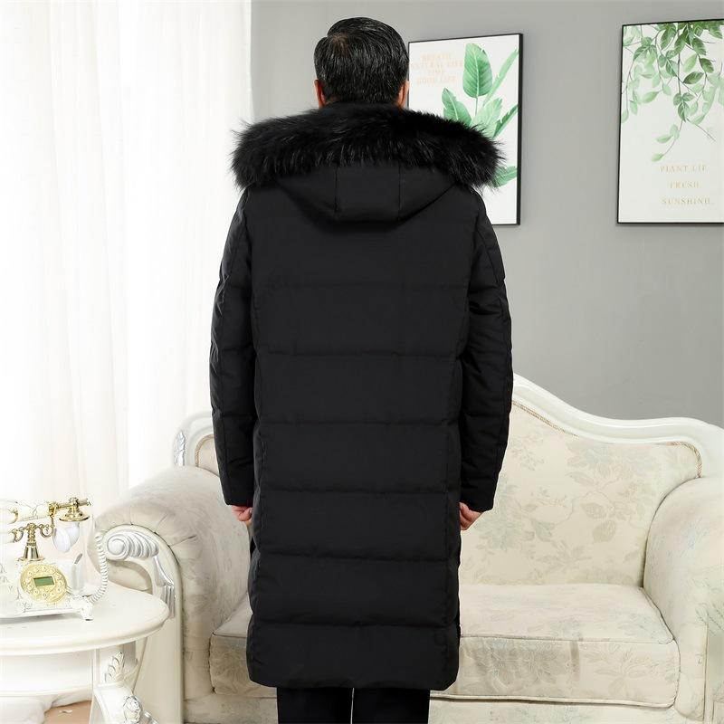 Dad winter clothing middle-aged and elderly down jackets men's fashion long thickened cold-proof big fur collar pie to overcome white duck down jacket