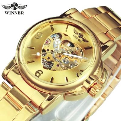 Nuevo reloj mecánico automático de lujo de primera marca para mujer, reloj de pulsera de acero inoxidable con esqueleto dorado y amor para mujer