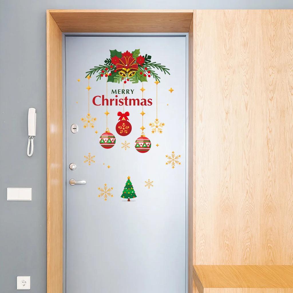 1pc Christmas Door Sticker, Removable Vinyl Decal with Snowflake Tree, Large Wall Decoration for Home Holiday Party