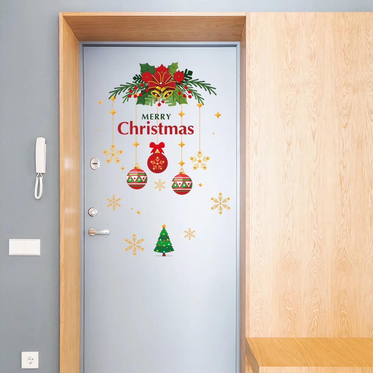 

1pc Christmas Door Sticker, Removable Vinyl Decal with Snowflake Tree, Large Wall Decoration for Home Holiday Party