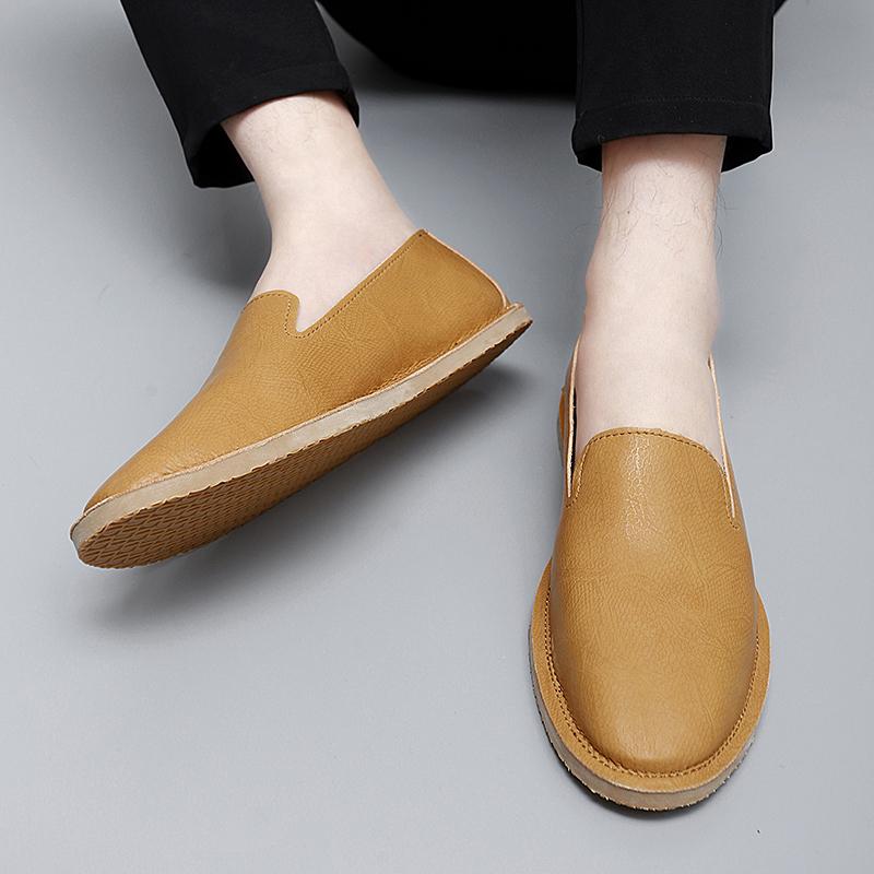 Men's Leather Shoes Handmade Slip on Casual Soft Loafers Simple Comfy Moccasins Breathable Male Boat Shoes Fashion Business Flats