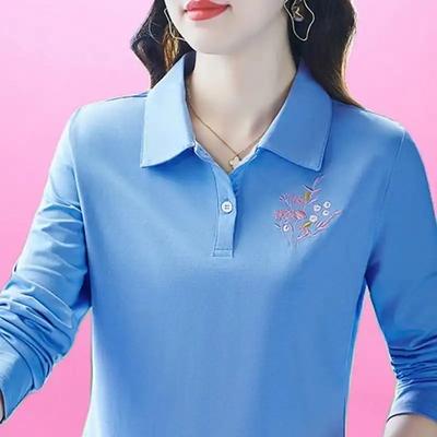 Cămașă Sport Polo de Vară pentru Femei cu Broderie Florală cu Mânecă Lungă
