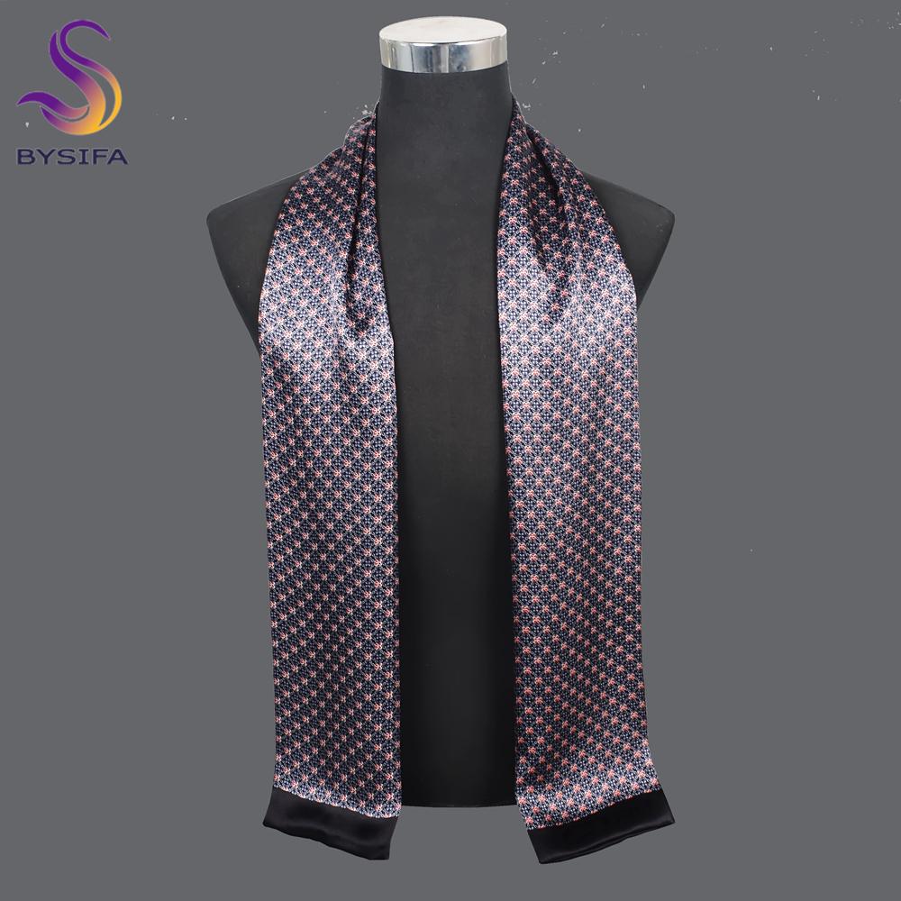 [BYSIFA] New Black Blue Plaid Men Silk Scarf Fall Winter 100% Pure Silk Male Long Scarves Spring Warmer Scarf Cravat160*26cm