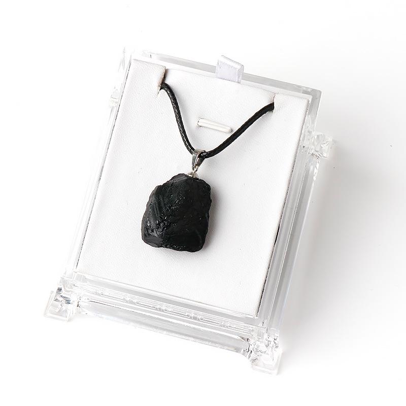 Natural Black Tourmaline Raw Stone Freeform Pendant Necklace