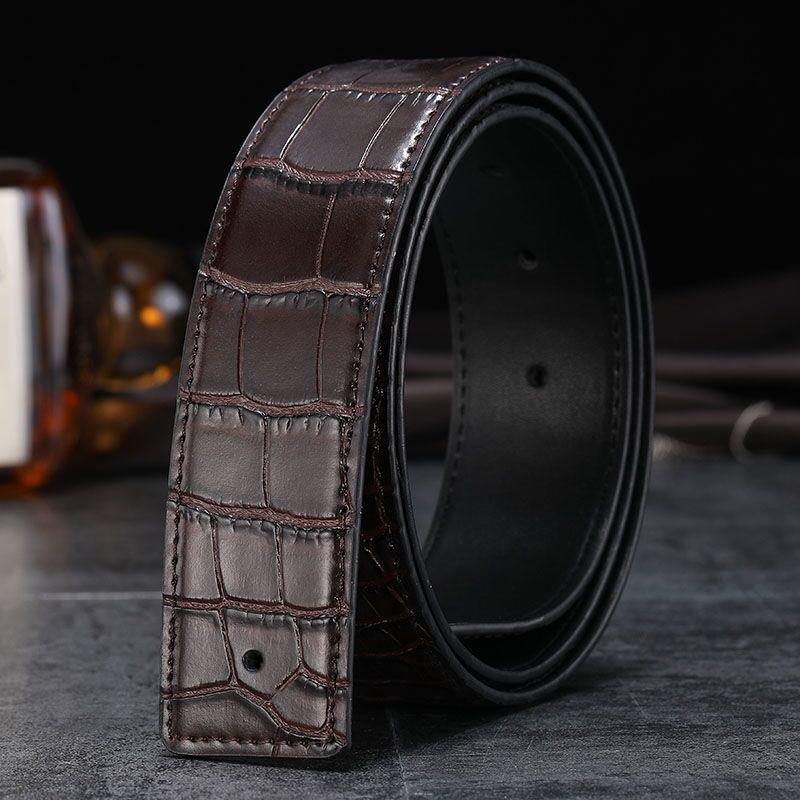 Crocodile Pattern Headless Men's Leather Belt, Perforated Belt Strip, Genuine Top-Layer Cowhide.